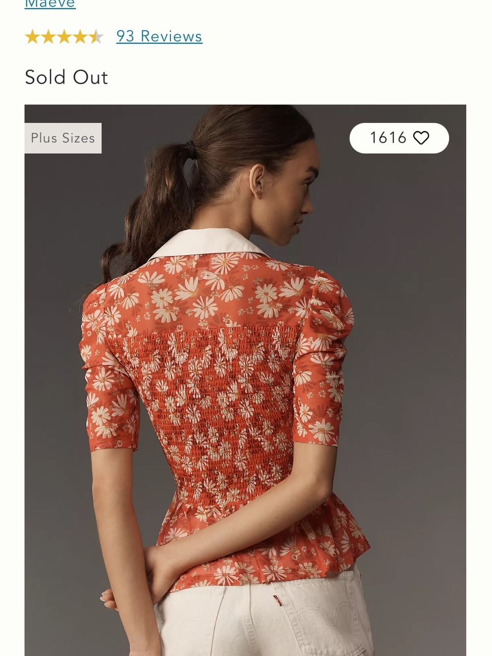 NWOT Maeve smocked short sleeve Red Floral Collared Peplum Top - Picture 2 of 4